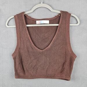 Free People Beach Living in Dark Brown Knit Lounge Tank Top Coastal Boho Size S